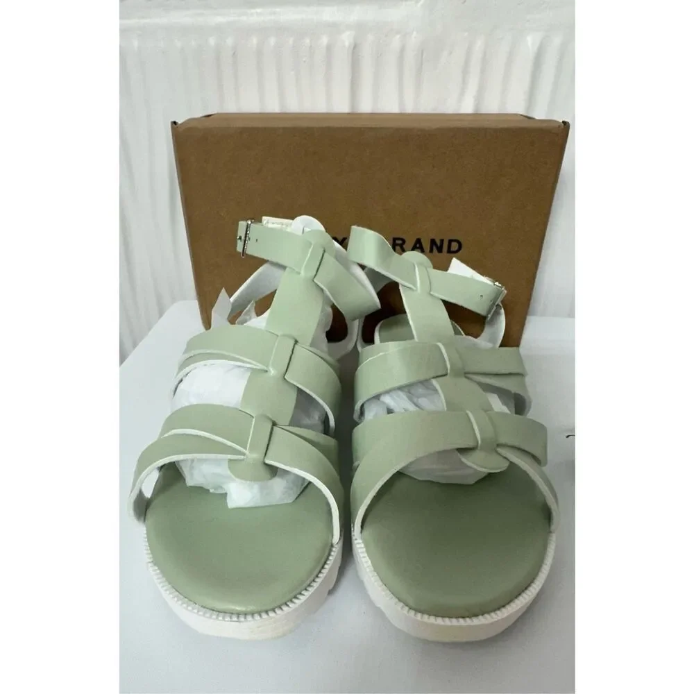 NEW Lucky Brand Kids Girl Adjustable Buckle Sandals, Sage/White - Size 3Youth